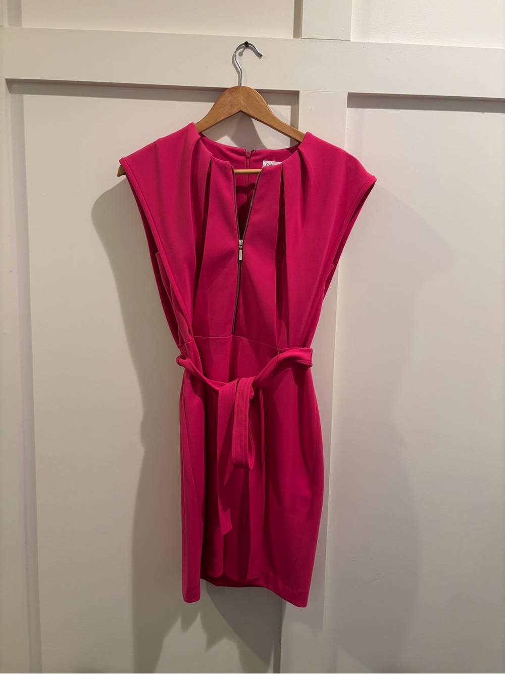 Calvin Klein Vibrant Hot Pink Belted Cap Sleeve Dress